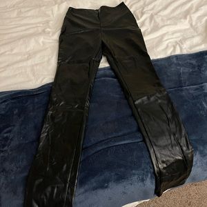 Women’s Black Leather Pants with Leg Slits - Size Large